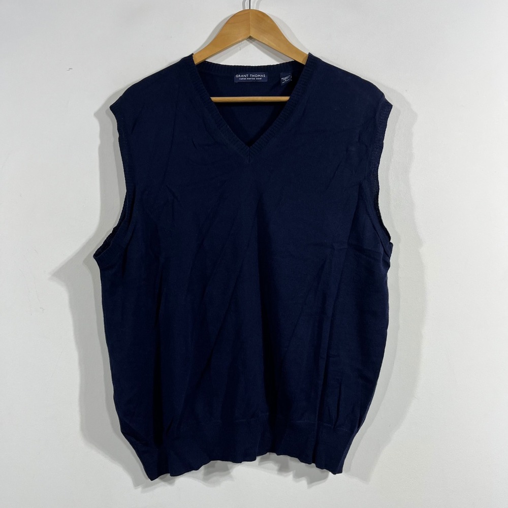 Grant Thomas Heritage Old Money Navy Extra Fine Merino Wool Sweater Vest Large